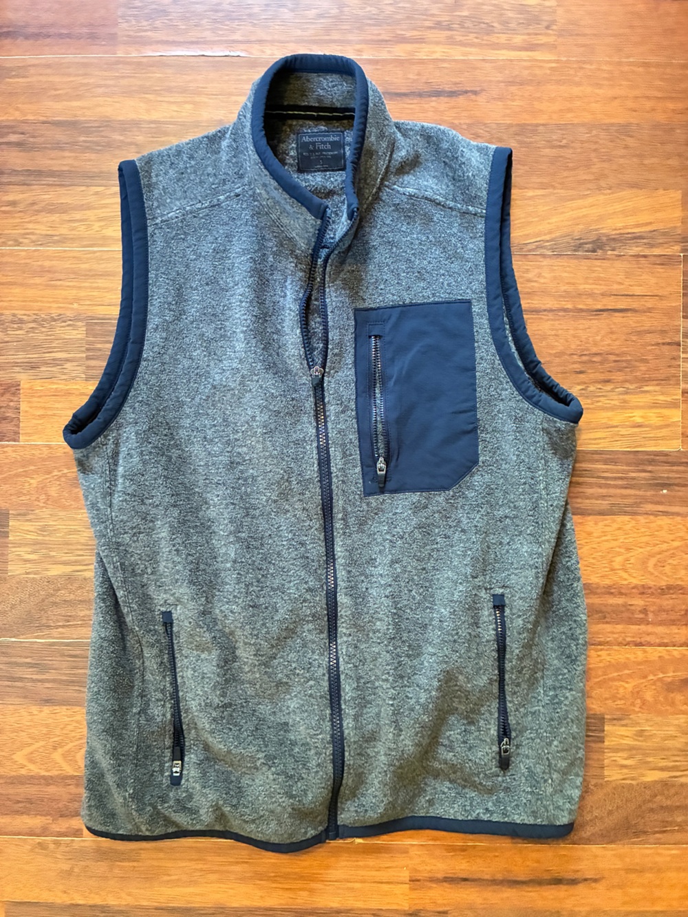 Abercrombie & Fitch Men's Heather Gray Vest with Navy Accents